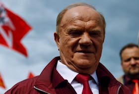 Head of the Russian Communist Party Gennady Zyuganov attends a gathering of the party members and supporters on the eve of Victory Day, marking the anniversary of the victory over Nazi Germany in World War Two, in Moscow, Russia May 8, 2023.