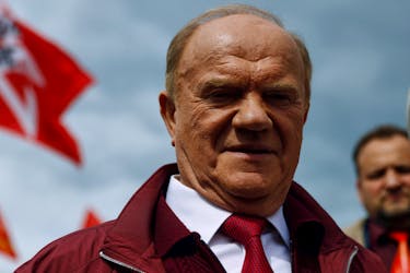Head of the Russian Communist Party Gennady Zyuganov attends a gathering of the party members and supporters on the eve of Victory Day, marking the anniversary of the victory over Nazi Germany in World War Two, in Moscow, Russia May 8, 2023.