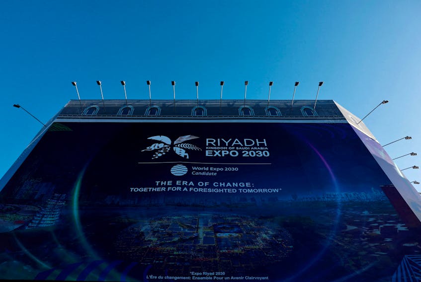 A huge billboard advertising Riyadh, Saudi Arabia as candidate of the World Expo 2030 is seen in Paris as the host country of The World Expo 2030 will be elected by BIE Member States that will gather in the 173rd General Assembly in Paris, France, November 25, 2023.