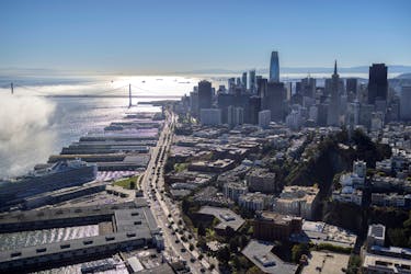 An aerial view of the San Francisco city skyline in California, U.S., October 28, 2021. 