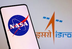 NASA and Indian Space Research Organization logos are seen in this illustration taken May 1, 2023.
