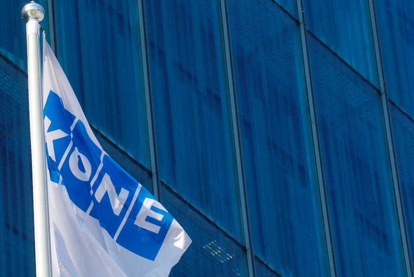 Finnish company KONE flag flutters at their headquarters in Espoo, Finland July 17, 2018.