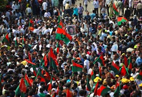 Supporters of Bangladesh Nationalist Party (BNP) join in a rally at Naya Paltan area in Dhaka, Bangladesh, October 28, 2023.