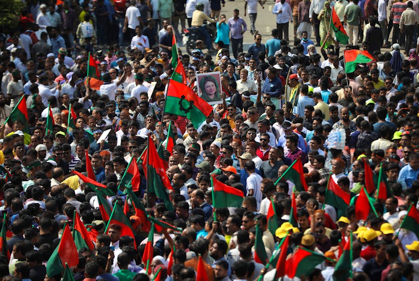 Supporters of Bangladesh Nationalist Party (BNP) join in a rally at Naya Paltan area in Dhaka, Bangladesh, October 28, 2023.