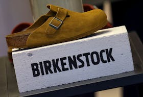 A Birkenstock shoe is displayed at Birkenstock shoe store in London, Britain, October 11, 2023.