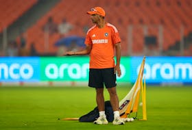 Cricket - ICC Cricket World Cup 2023 - Final - India Practice - Narendra Modi Stadium, Ahmedabad, India - November 18, 2023 India coach Rahul Dravid during practice