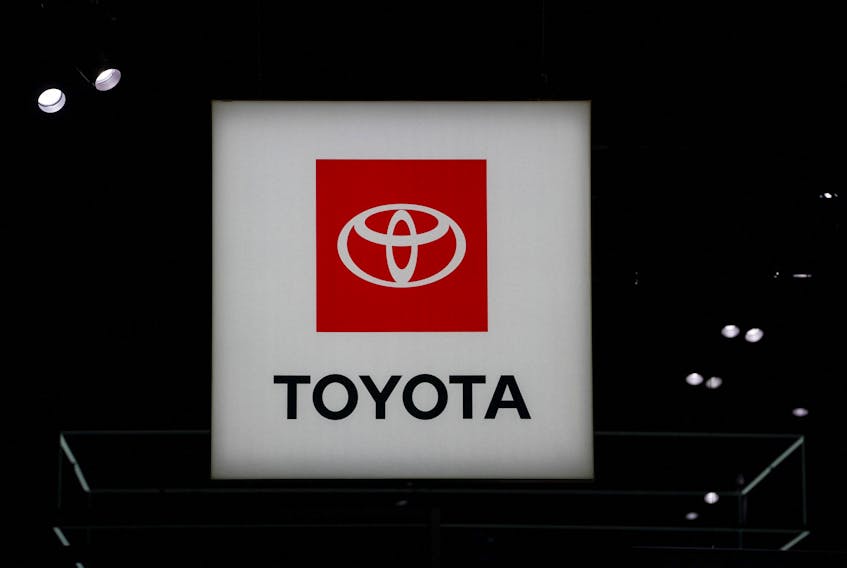 A Toyota logo is seen during the New York International Auto Show, in Manhattan, New York City, U.S., April 5, 2023.