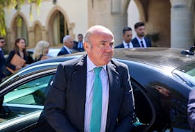European Central Bank (ECB) Vice-President Luis de Guindos arrives at the Presidential Palace for a meeting with Cyprus President Nikos Christodoulides in Nicosia, Cyprus, October 4, 2023.