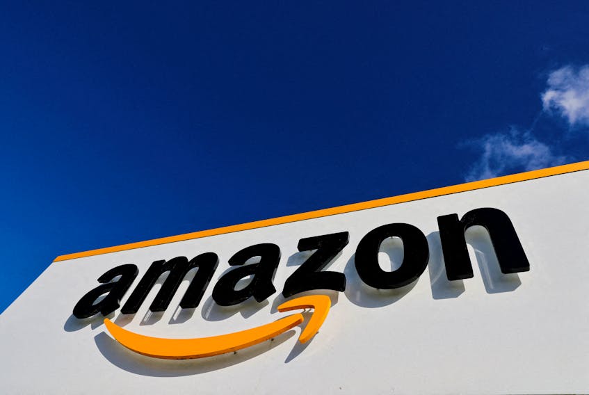 The logo of Amazon is seen at the company's logistics centre in Boves, France, October 6, 2021