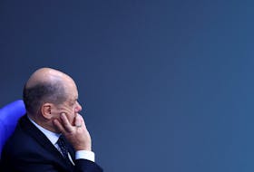 German Chancellor Olaf Scholz reacts on the day of a government declaration on the budget situation to the lower house of parliament Bundestag in Berlin, Germany, November 28, 2023. 
