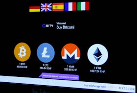 The logos and exchange rates of Bitcoin (BTH), Litecoin (LTC), Monero (XMR) and Ether (ETH) to Swiss franc (CHF) are seen on the display of a cryptocurrency ATM of blockchain payment service provider Bity at the House of Satoshi bitcoin and blockchain shop in Zurich, Switzerland November 4, 2021.