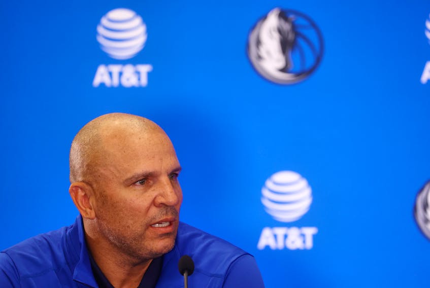 Basketball - Dallas Mavericks' Luka Doncic Press Conference - InterContinental hotel Slovenia, Ljubljana, Slovenia - August 10, 2021 Dallas Mavericks' coach Jason Kidd during the press conference after Luka Doncic signed a contract extension