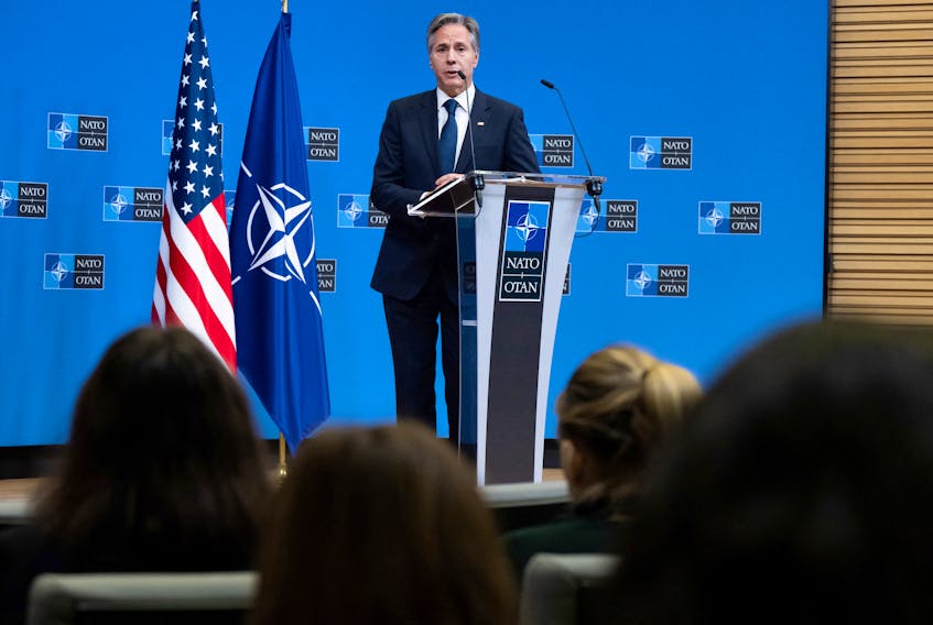 US Secretary of State Antony Blinken attends a press conference following the NATO Foreign Ministers meeting on Ukraine at its Headquarters in Brussels, Belgium November 29, 2023.     SAUL LOEB/Pool via REUTERS