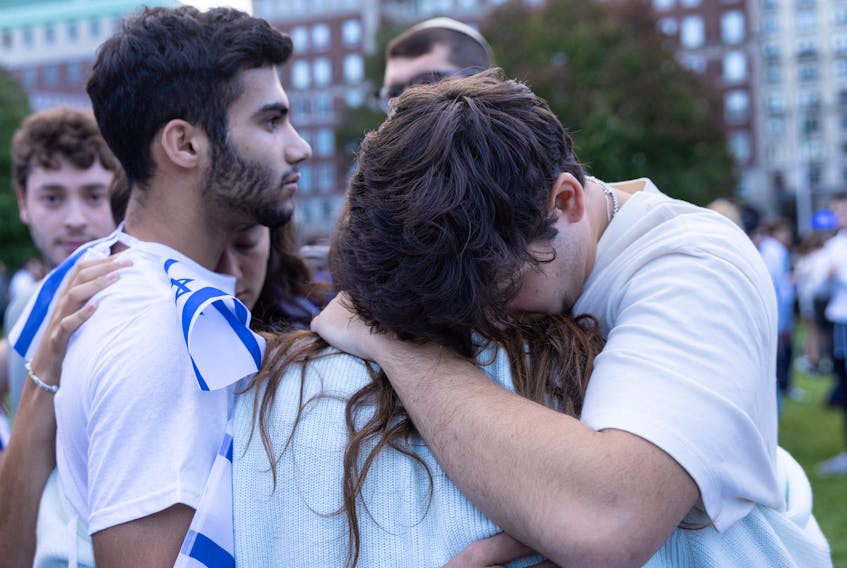 Pro-Israel students take part in a protest in support of Israel amid the ongoing conflict in Gaza, at Columbia University in New York City, U.S., October 12, 2023.