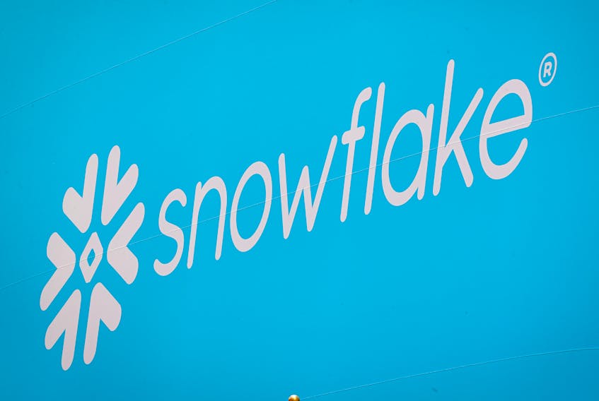 The company logo for Snowflake Inc. is displayed on a banner to celebrate the company's IPO at the New York Stock Exchange (NYSE) in New York, U.S., September 16, 2020.