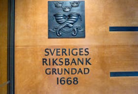 The sign for Sweden's central bank is pictured in Stockholm, Sweden, August 12, 2016.