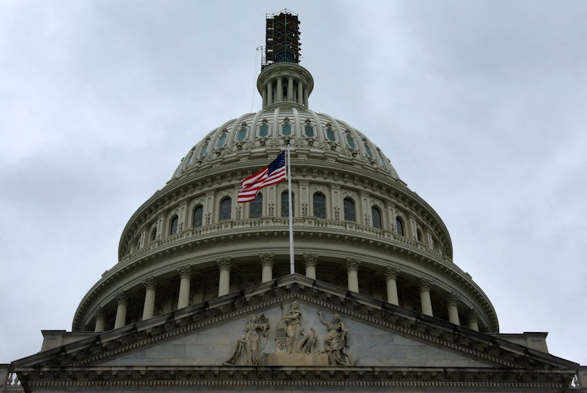 The dome of the U.S. Capitol building is seen on a rainy day as the deadline to avert a government shutdown approaches in Washington, U.S., September 26, 2023.