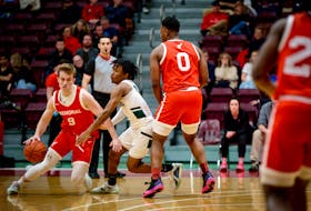 St. John’s native Josh Reimer (9 )is back home with the Memorial University Sea-Hawks men’s basketball team this season after some time with the Queen’s University Golden Gaels. Photo courtesy Udantha Chandra/MUN Athletics