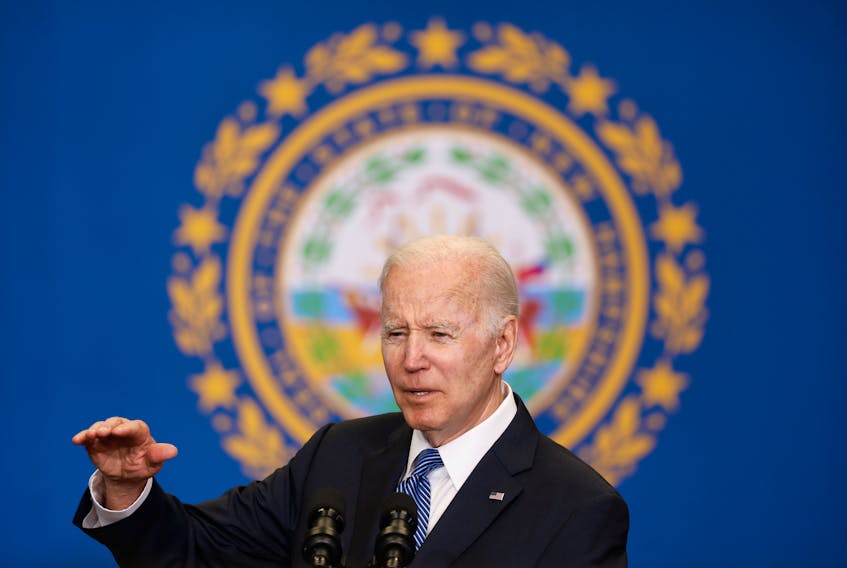 U.S. President Joe Biden delivers remarks on infrastructure projects at the Portsmouth Port Authority in Portsmouth, New Hampshire, U.S. April 19, 2022.