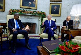 U.S. President Joe Biden meets with Angola's President Joao Manuel Goncalves Lourenco in the Oval Office at the White House in Washington, U.S., November 30, 2023.