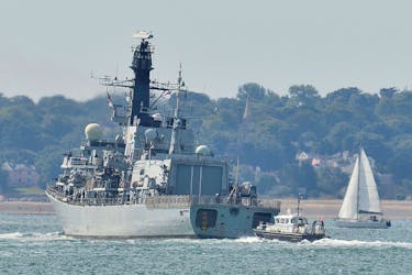 The British Royal Navy frigate HMS Westminster sets sail from Portsmouth Harbour in southern England August 13, 2013. 