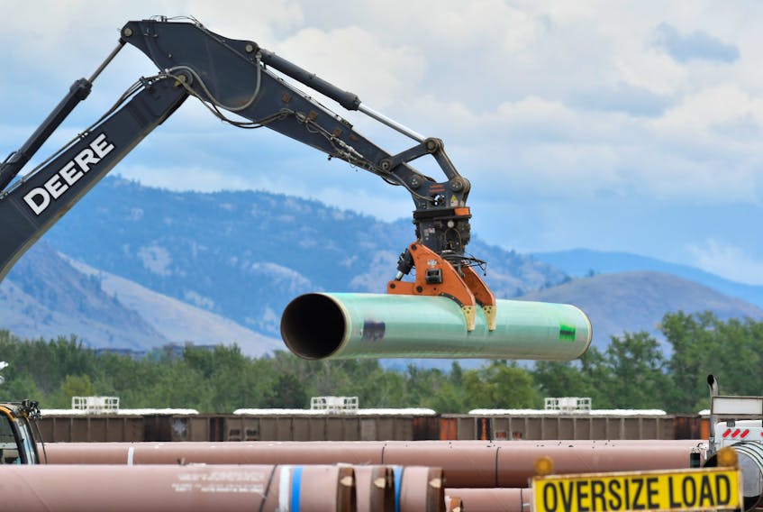 A pipe yard servicing government-owned oil pipeline operator Trans Mountain is seen in Kamloops, British Columbia, Canada June 7, 2021.  