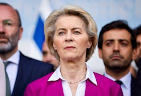 European Commission President Ursula von der Leyen attends a solemn moment to remember the people killed in Israel, during the ongoing conflict with Hamas, at the European Parliament, in Brussels, Belgium, October 11, 2023.