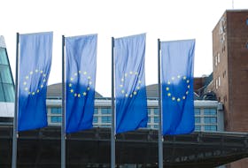 European flags flutter outside the European Central Bank (ECB) headquarters in Frankfurt, Germany March 16, 2023.