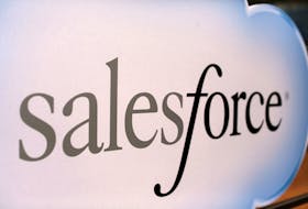 A Salesforce sign is seen during the company's annual Dreamforce event, in San Francisco, California November 18, 2013.