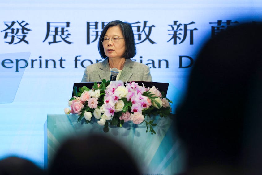 Taiwan's President Tsai Ing-wen speaks during the Yushan Forum in Taipei, Taiwan October 11, 2023.