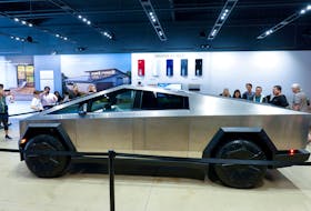 Tesla's new Cybertruck is shown on display at a Tesla store in San Diego, California, U.S., November 20, 2023. 