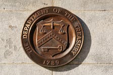 A bronze seal for the Department of the Treasury is shown at the U.S. Treasury building in Washington, U.S., January 20, 2023. 