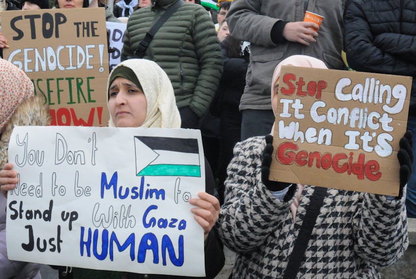 A few hundred people turned out at Harbourside Park for the March For Palestine on Saturday afternoon, Nov. 4. The event was hosted by the St. John’s Palestine Action Committee which is calling for an end to Israel’s aggression on Gaza. - Joe Gibbons/The Telegram
