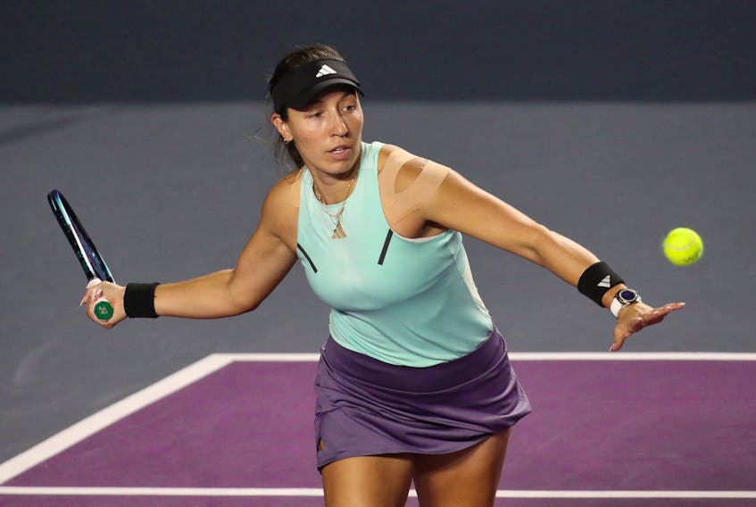 Tennis - WTA Finals - Cancun, Mexico - November 4, 2023 Jessica Pegula of the U.S. in action during her semi final match against Coco Gauff of the U.S.