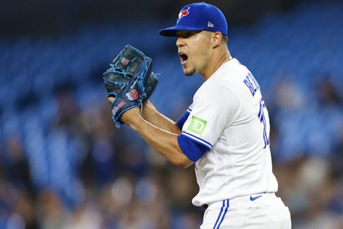 Blue Jays' Jose Berrios reacts after a strikeout in the first inning against the New York Yankees at Rogers Centre on Sept. 27. 
