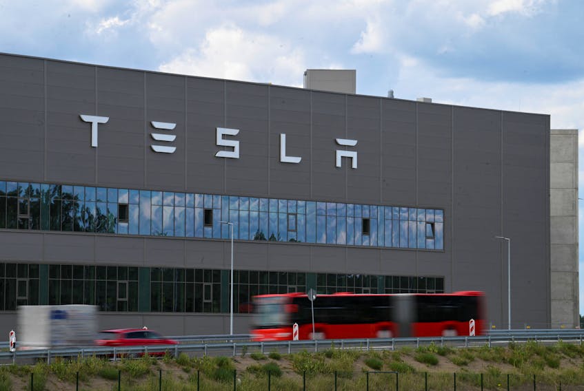 A general view of a Tesla's Gigafactory Berlin-Brandenburg building, a part of the electric car manufacture, in Gruenheide, Germany July 18, 2023.