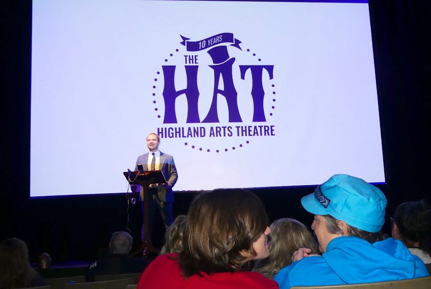 Audience members quietly talk among themselves as Wesley Colford, artistic and executive director of the Highland Arts Theatre in Sydney, announces the winter-spring 2024 show lineup on Wednesday, which ties into the theatre's 10th anniversary. IAN NATHANSON/CAPE BRETON POST