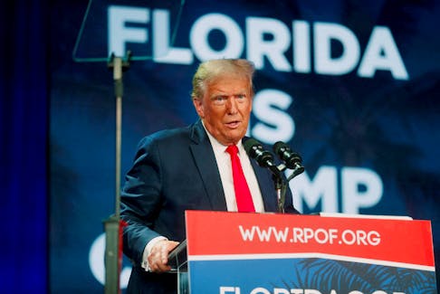 Former U.S. President and Presidential Republican candidate Donald Trump speaks to his supporters during the Florida Freedom Summit held at the Gaylord Palms Resort & Convention Center in Kissimmee, Florida, U.S., November 4, 2023. 