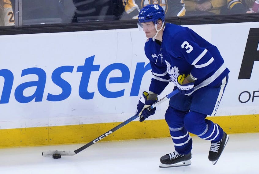Maple Leafs' John Klingberg was the seventh defenceman in practice on Thursday and could be scratched for Friday's game against the Flames. 