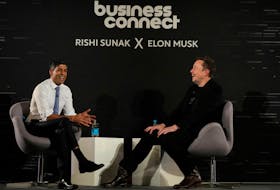 British Prime Minister Rishi Sunak attends an in-conversation event with Tesla and SpaceX's CEO Elon Musk in London Nov. 2 as part of the AI Safety Summit. - Kirsty Wigglesworth/Pool via REUTERS/File Photo
