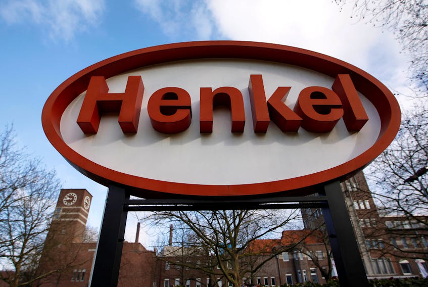 A logo of consumer goods group Henkel is pictured before its annual news conference in Duesseldorf March 8, 2012. 