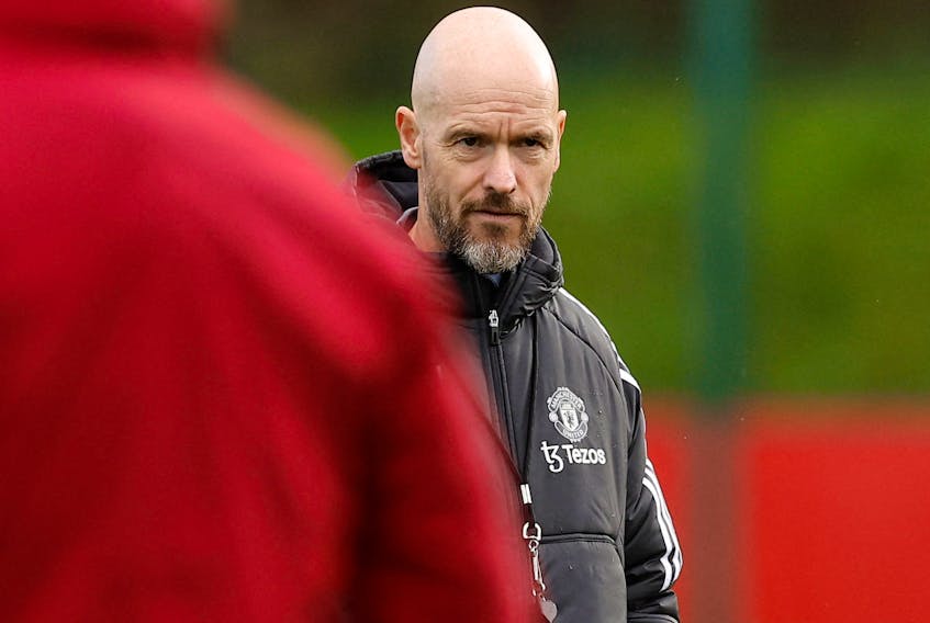 Soccer Football - Champions League - Manchester United Training - Trafford Training Centre, Manchester, Britain - November 7, 2023 Manchester United manager Erik ten Hag during training Action Images via Reuters/Jason Cairnduff/File Photo