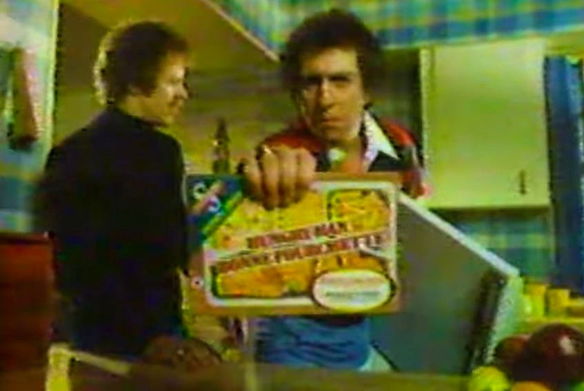 Former Maple Leafs Brian Glennie and Lanny McDonald take part in an ad for Swanson's Hungry Man frozen meals.