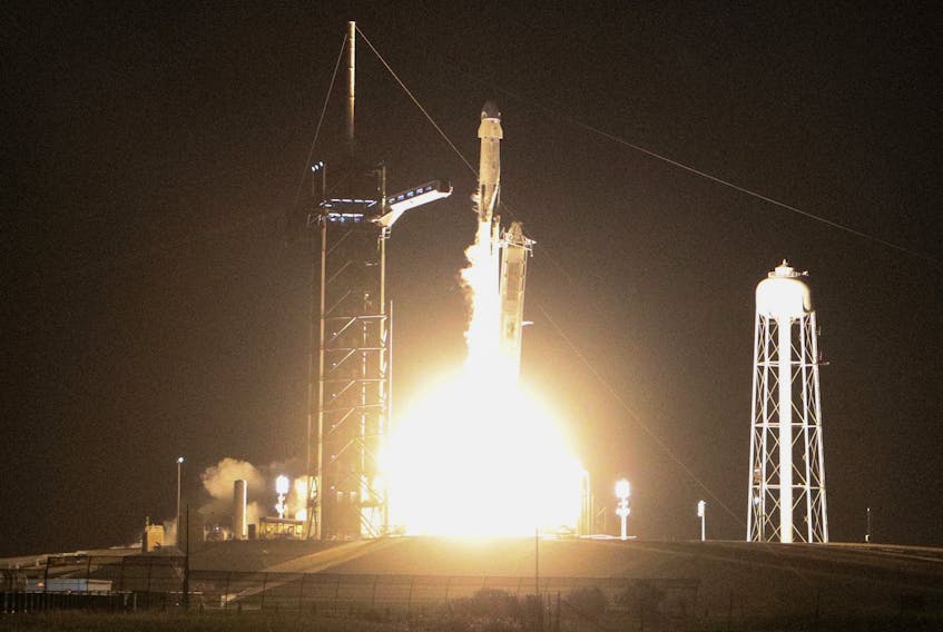 A Falcon 9 rocket lifts off on NASA's SpaceX Crew-7 mission, taking four crew members to the International Space Station (ISS), from the Kennedy Space Center in Cape Canaveral, Florida, U.S., August 26, 2023.