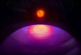 An undated handout image shows an artistic rendering of the possible view from the planet LHS 3154b toward its low mass host star LHS 3154. Penn State/Handout via REUTERS
