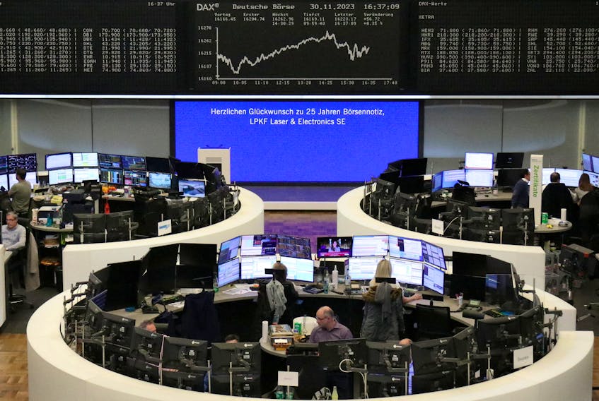The German share price index DAX graph is pictured at the stock exchange in Frankfurt, Germany, November 30, 2023.   
