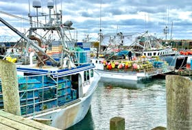 Lobster vessels were loaded with traps at the Pinkney's Point wharf on Sunday, Nov. 26 – one day before the LFA 34 lobster season would have opened but the weather delayed the start. TINA COMEAU