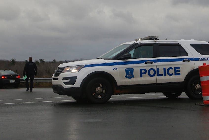 Halifax regional police block and offramp onto Highway 118 at the Burnside exit following a car pedestrian accident December 1, 2023