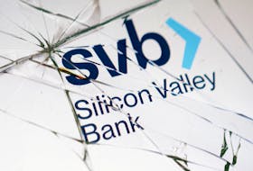 Silicon Valley Bank (SVB) logo is seen through broken glass in this picture illustration taken March 16, 2023.