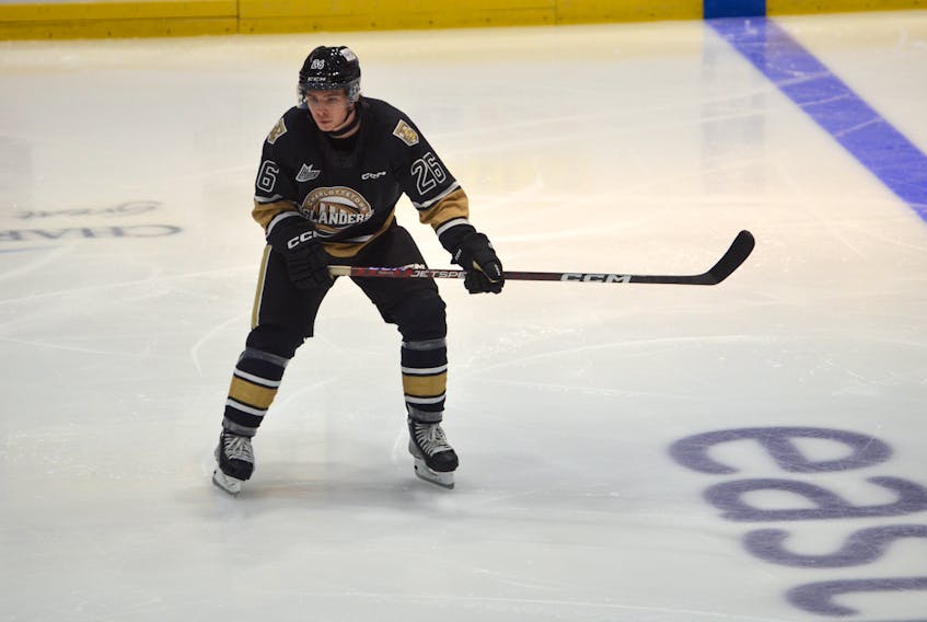 Charlottetown Islanders defenceman Carl-Etienne Michel, 26, is ready to receive a pass during a Quebec Major Junior Hockey League game at Eastlink Centre in Charlottetown earlier this season. Michel scored the Islanders’ lone goal in a 4-1 road loss to the Sherbrooke Phoenix on Nov. 30. - Jason Simmonds/SaltWire